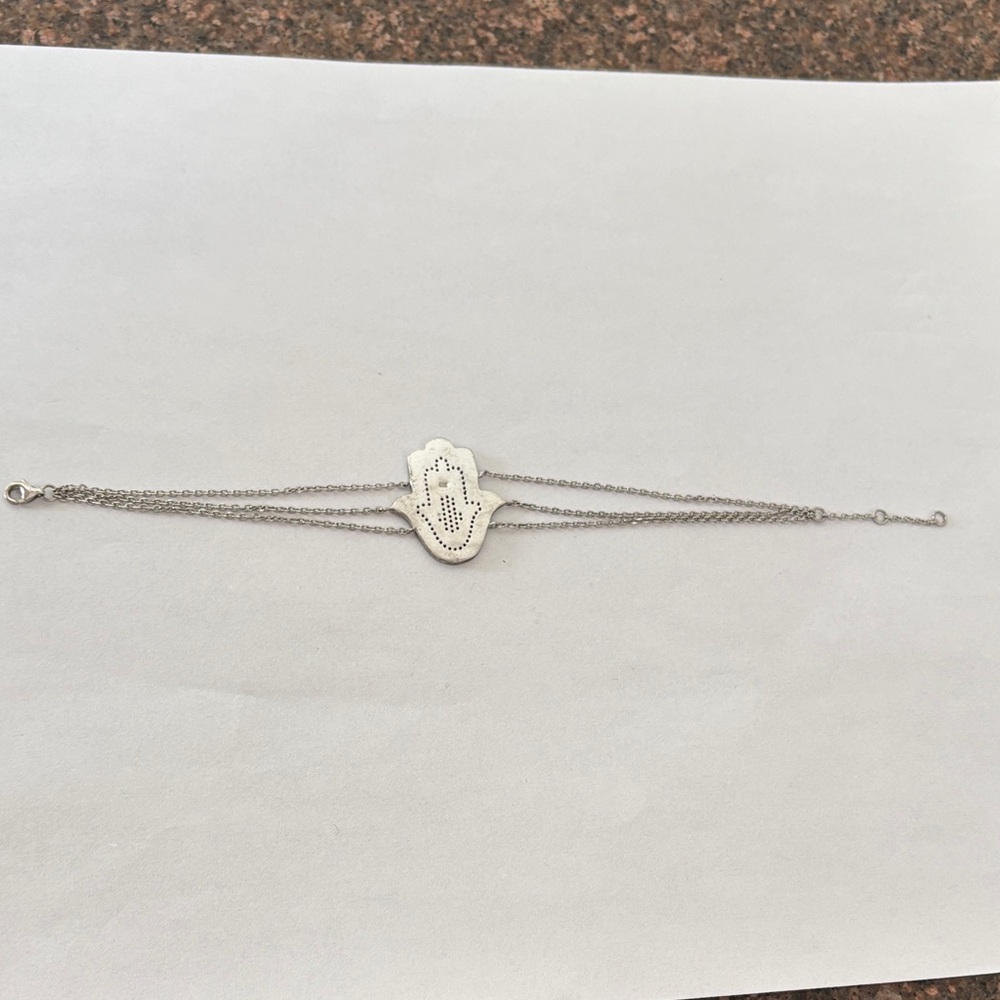 925 Silver crystal Blue Hamsa Charm 3 strand lobster claw bracelet - Picture 4 of 14